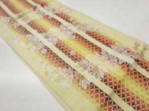 縞に七宝・菊模様織出し名古屋帯